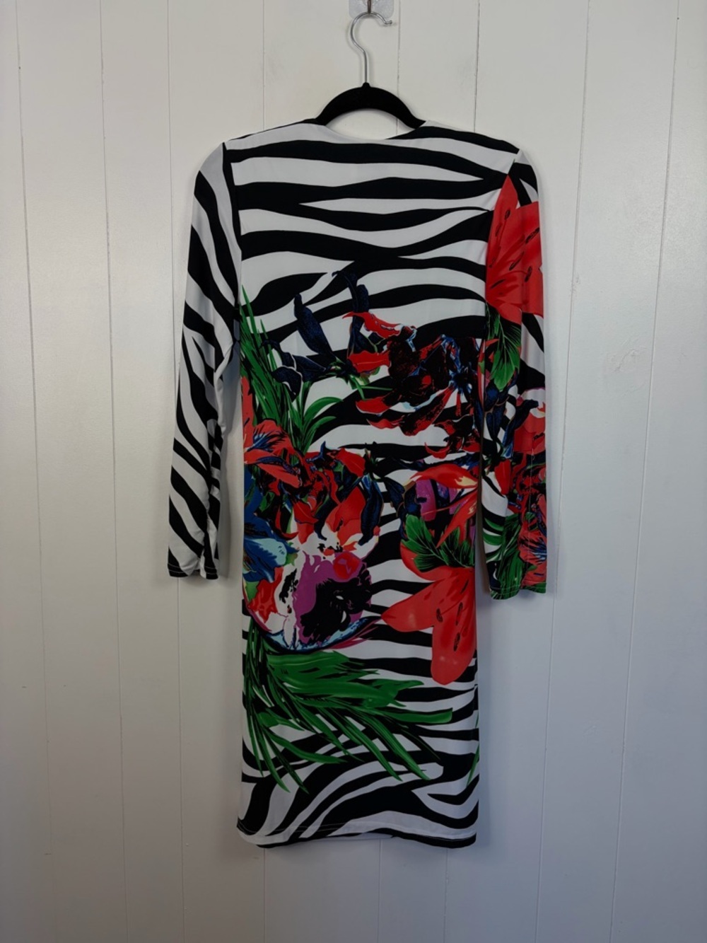 Joseph Ribkoff Dress Size 10 Zebra Floral Knee Length 3/4 Sleeve Wrap Stretch - Picture 5 of 11
